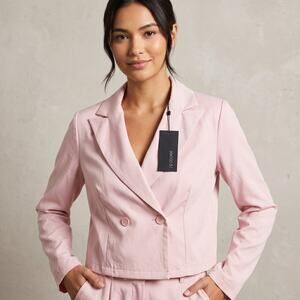 19 Cooper Women's Cropped Double Breasted Blazer Pink Notch Lapel NWT Medium